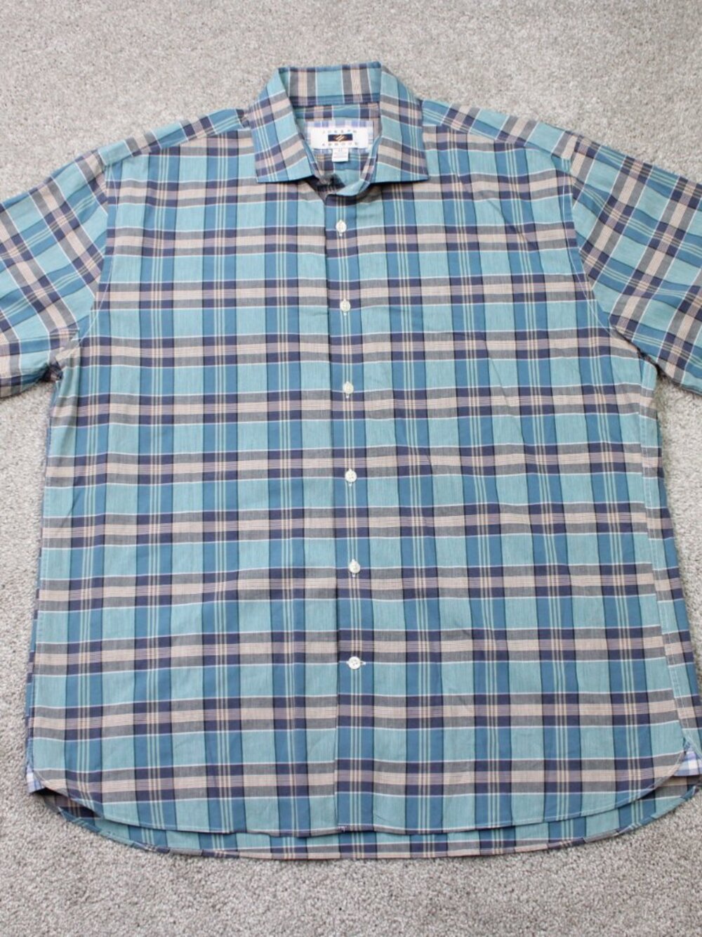 Joseph Abboud Shirt Mens XL Green/Blue Plaid Profilo Tessile Cotton Long Sleeve